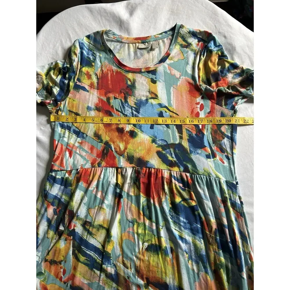 LOGO Lori Goldstein Color Splash Midi Shift Dress Womens SIze Large Stretch